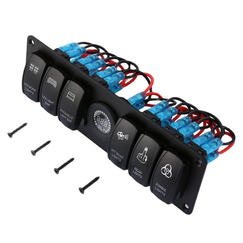 2024 Fargerike 12V 6 Gangs Vippebryter Panel Strømbryter LED Voltmeter RV Bil Marine Båt Bryter Panel Led Bryter Panel Auto
