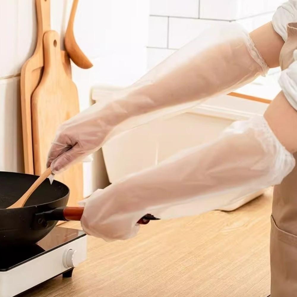 50PCS Thickened Dishwashing Gloves Long Cuff Extended Gloves Disposable Gloves  Car Washing