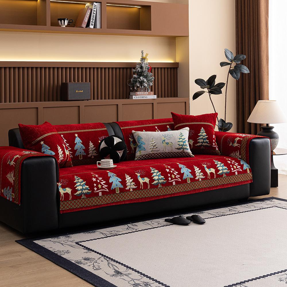 

Chenille Christmas Sofa Mat Cover Christmas Tree Deer Pattern Sofa Covers Anti-Slip Fully Covered Sofa Covers Fabric S186 45x45cm pillowcase
