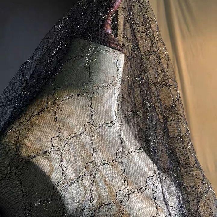 Gold thread iridescent rhombic mesh fabric suitable for wedding dresses formal gowns and handmade DIY clothing fabrics