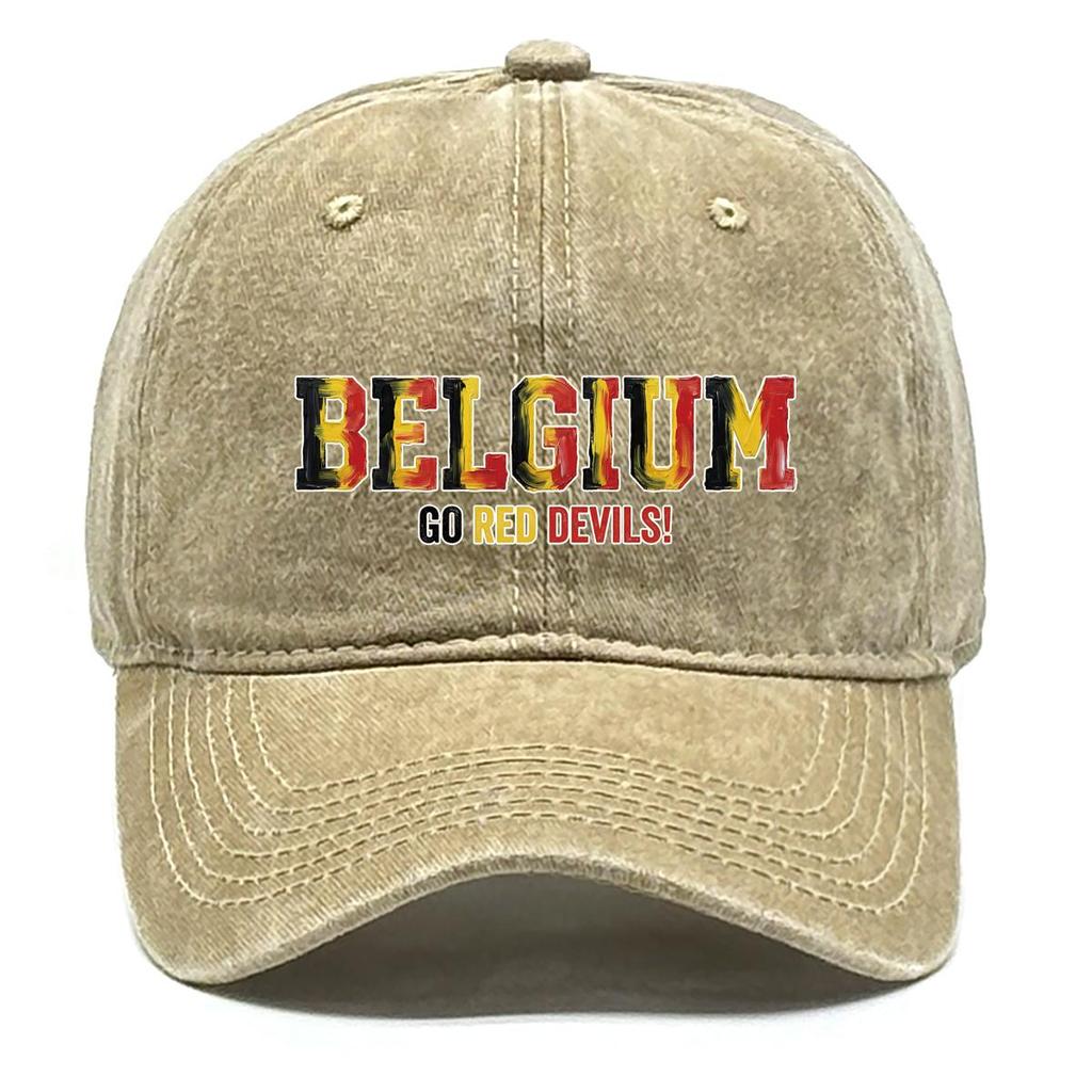 "BELGIUM" "GO RED DEVILS" Flag Printed Baseball Cap , Adjustable Snapback Baseball Cap Trendy Casual Hip Hop Raw Brim Woman's Cap