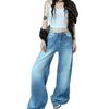 Comfortable Crease Design Sense Washed Jeans Female Do Old Wide Leg Trousers Loose High Waist Trailing Trousers Jeans for Women Long Denim Pants