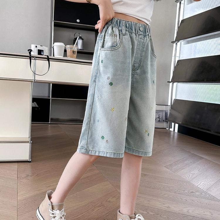 Girls' Stylish Denim Shorts Summer Clothes Children's Pants Summer Thin Jean Casual Five Quarter Pants