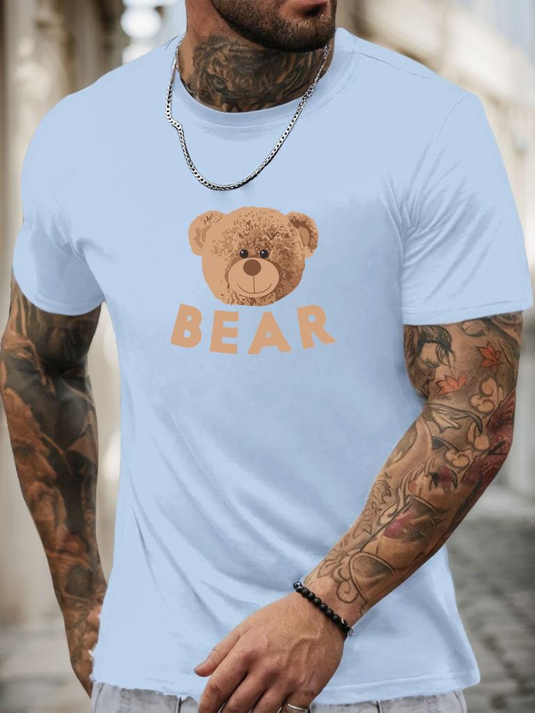 Short Sleeve TShirt Little Bear Mens 100 Cotton Pattern Printed Shirt Summer Round Neck Breathable Casual Fashion Cool Tee