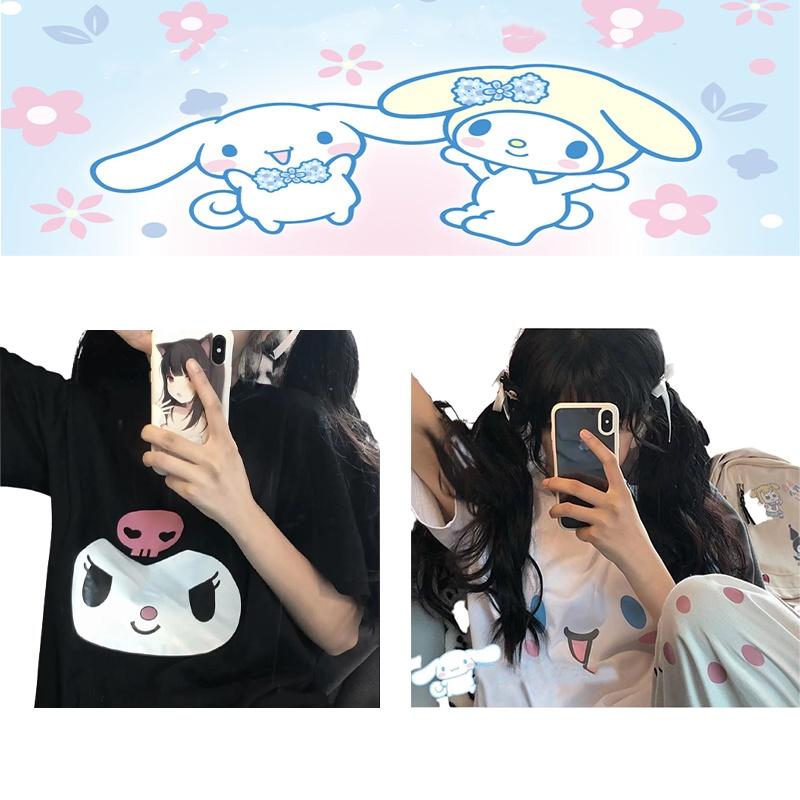 Kuromi Girl T-shirt With My Melody Print Kawaii Sanrio Anime Blouse