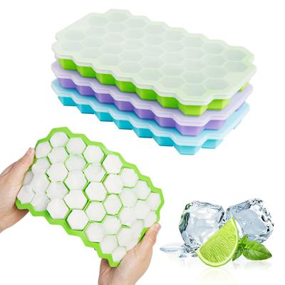 37-Gitter-Waben-Silikon-Eiswürfelform, Eiswürfelform mit großer Kapazität, wiederverwendbare Eismaschine in Lebensmittelqualität mit Deckel, Eis am Stiel-Form