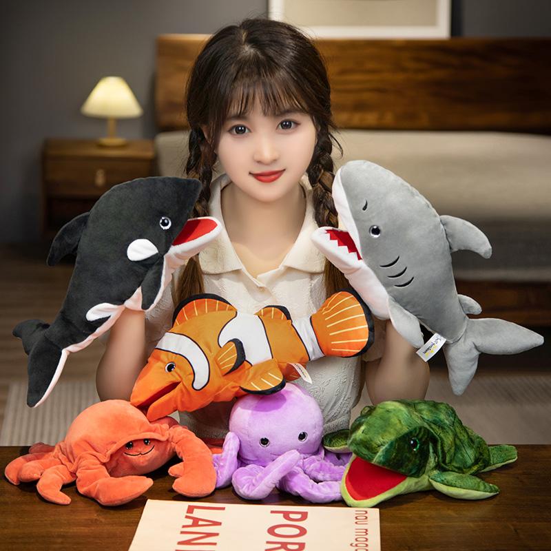 Hand Doll Children's Toy Plush Ocean Animals Shark Sea Turtle Octopus Crab Hand Doll Family Story Role Playing Finger Toys