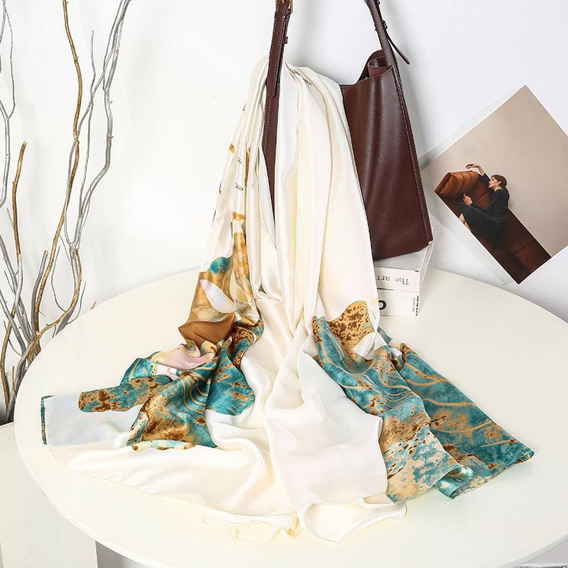 Summer silk scarf women's print lengthened thin shawl with decorative scarf sun protection beach towel Fashion Refined-inspired Casual Scarf