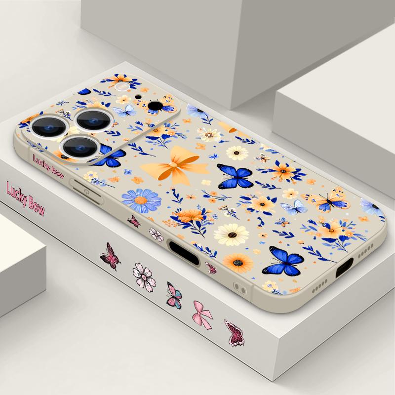 For iPhone 17 Pro Max Case Blue Butterfly Floral Pattern TPU Silicone Soft Cover For iPhone 16 Pro Max 15 14 13 12 11 16E Air