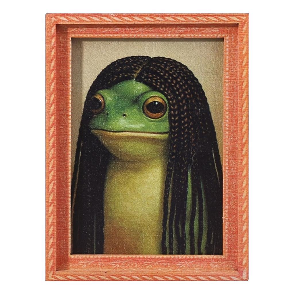 Animals Refrigerator Magnet with Wooden Frames Design Cute Vintage-Style Frog Art Magnet for Home Kitchen Office Decor