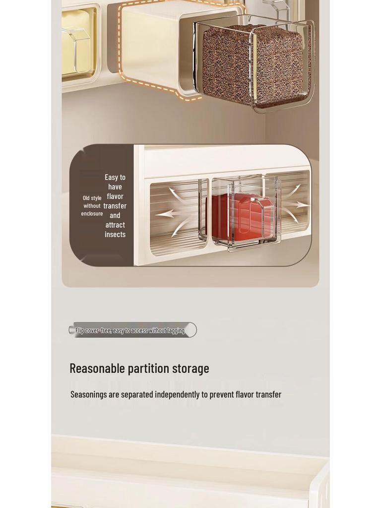 Wall-Mounted Cream Style Spice Rack with Seasoning Jars & Utensil Storage