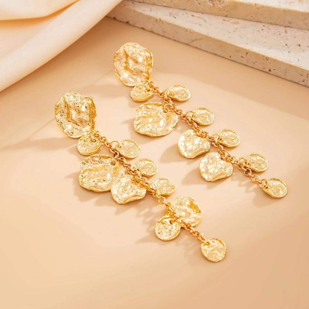 SHIXIN Elegante Runde Quasten-Hängeohrringe für Damen Vintage Goldfarbe Geometrischer Anhänger Ohrringe Party Schmuck Damen Geschenk