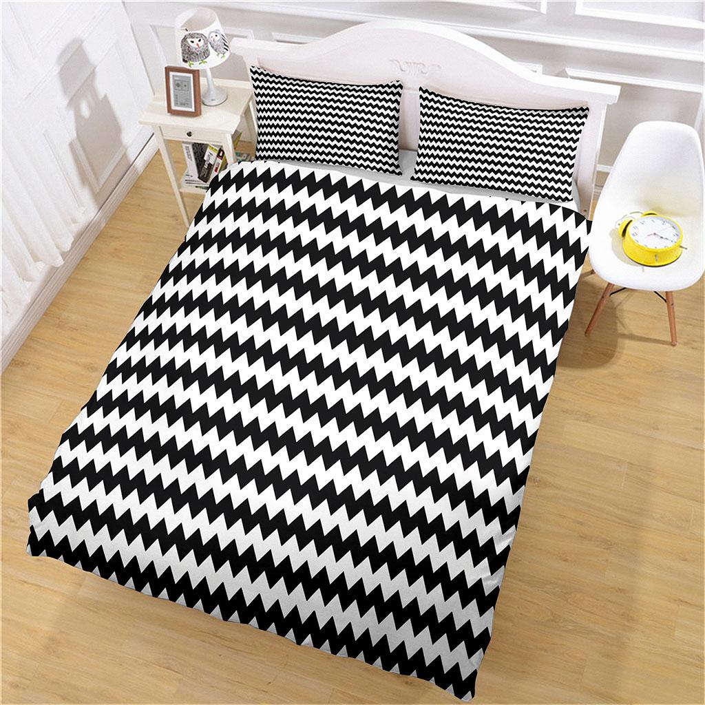 3D Black And White Creative Microfiber Duvet Cover Double Bed 1 Zip Duvet Cover And 2 Pillowcases FashionBedding Collection
