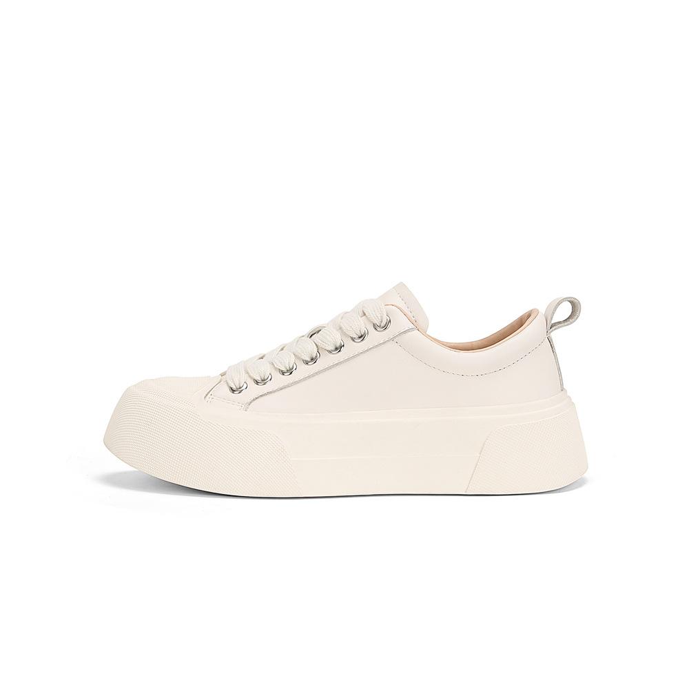 Cowhide version~ Su Yinyin has the same washed horse skin muffin thick-soled sports and leisure board shoes for women's inner height increase white sh