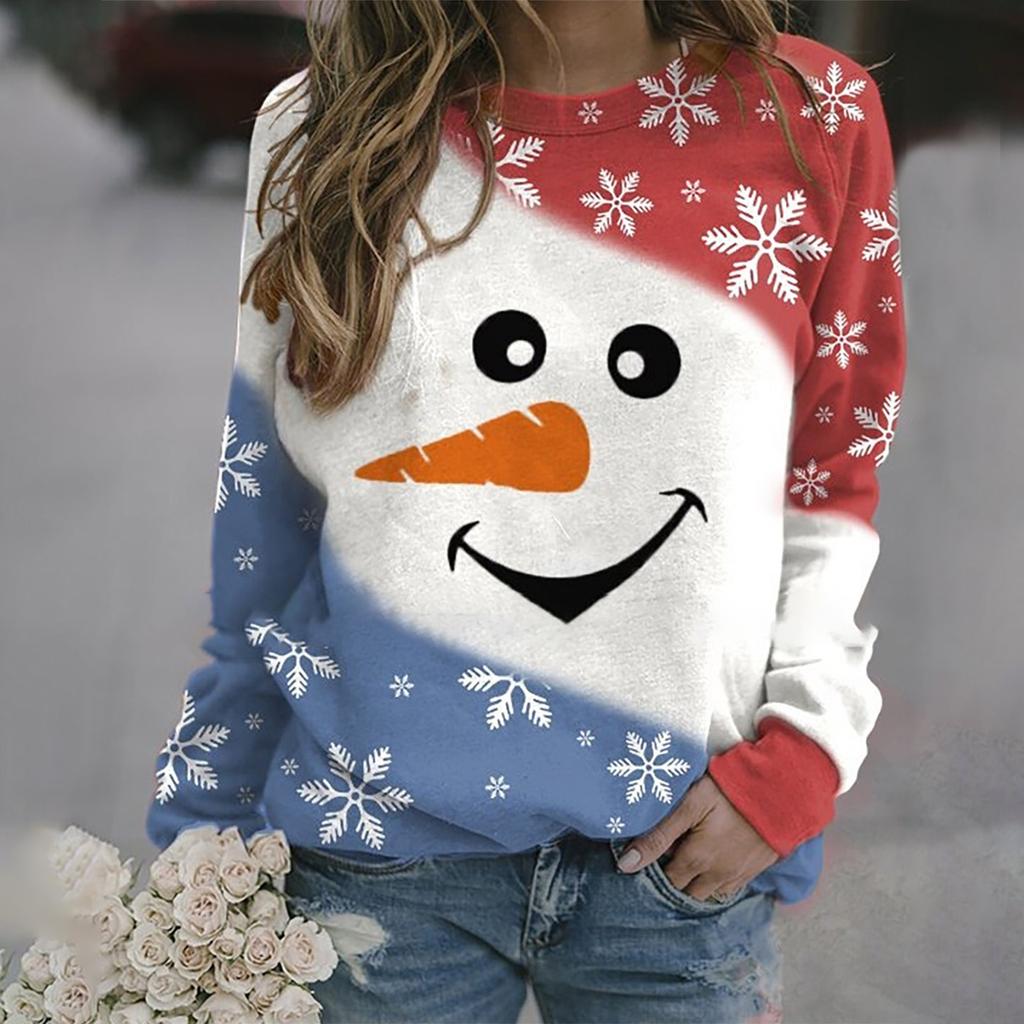 Women's Casual Fashion  Print Long Sleeve O-Neck Pullover Top