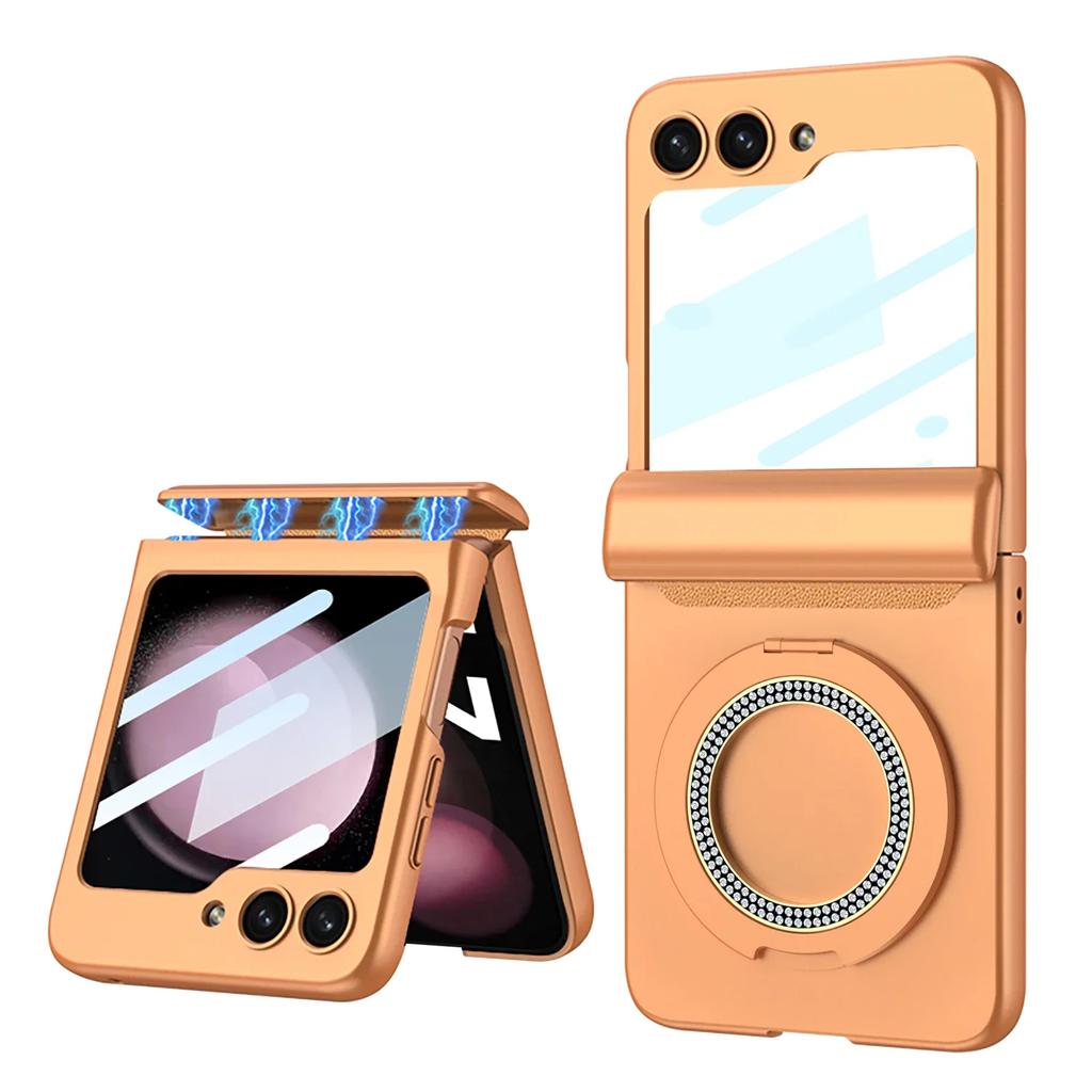 For Samsung Galaxy Z Flip 6 5 Case Magnetic Wireless Charging Matte Hinge Folding Ring Bracket Mirror Film Shockproof Hard Cover
