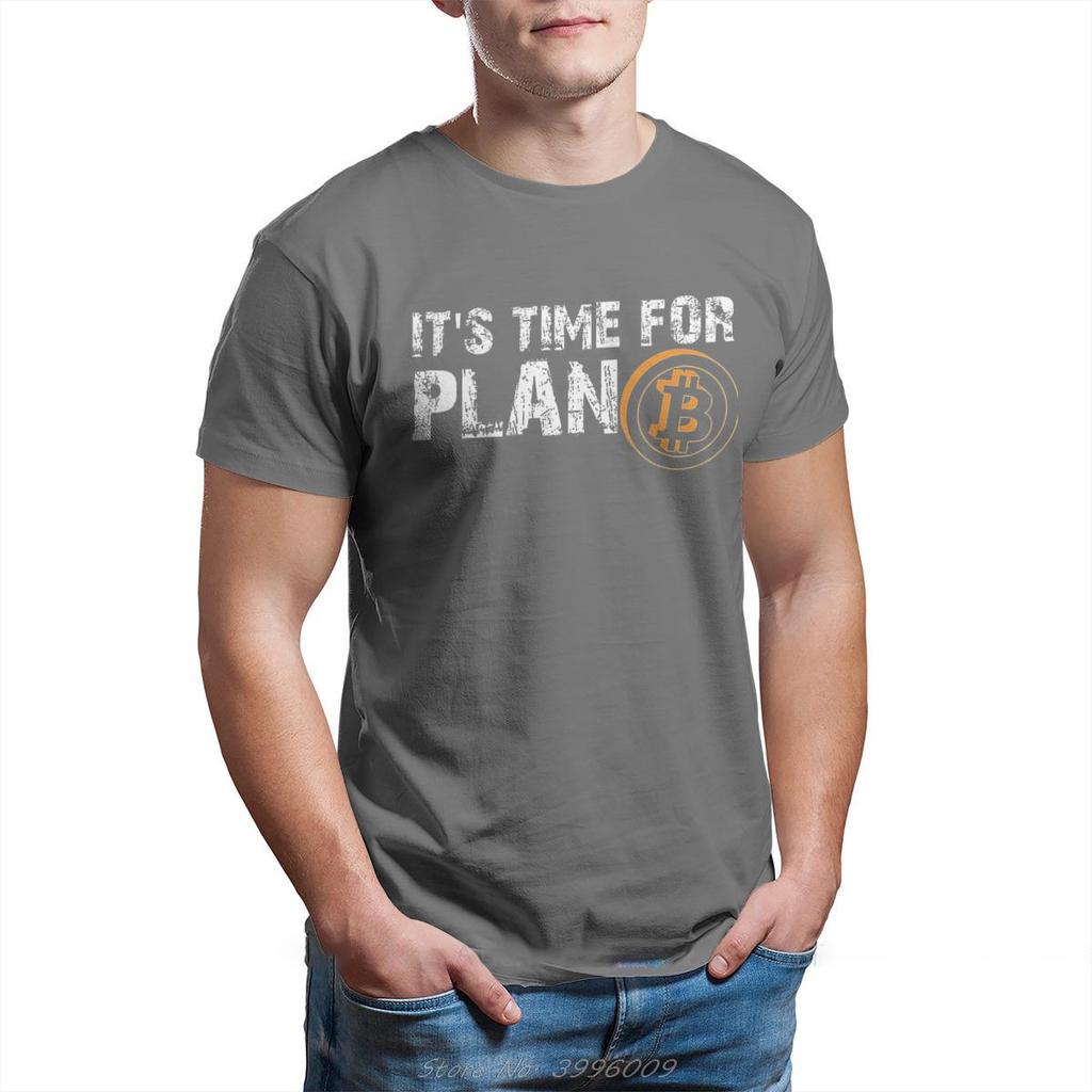 Bitcoin Sign Art Satoshi Nakamoto It's Time For Plan B Tshirt O-Neck cotton Oversized T Shirt Tees Short Sleeve Men's clothing