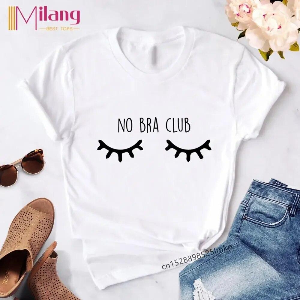 Top donna No Bra No Panties T Shirt Unisex/donna Harajuku T-shirt No Bra Club grafiche magliette Unisex Tshirt Unisex Anni '80 Top