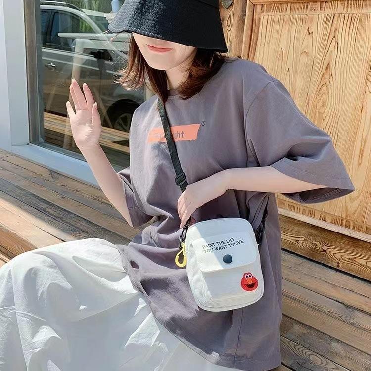 Japanese Style Canvas Crossbody Bag for Women, Cute Cartoon Shoulder Pouch, Trendy Street Fashion Chest Bag for Daily Use KTB