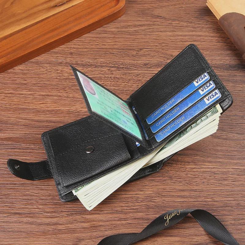 Men's Short PU Leather Wallet with Zipper, Buckle, and Multiple Card Slots