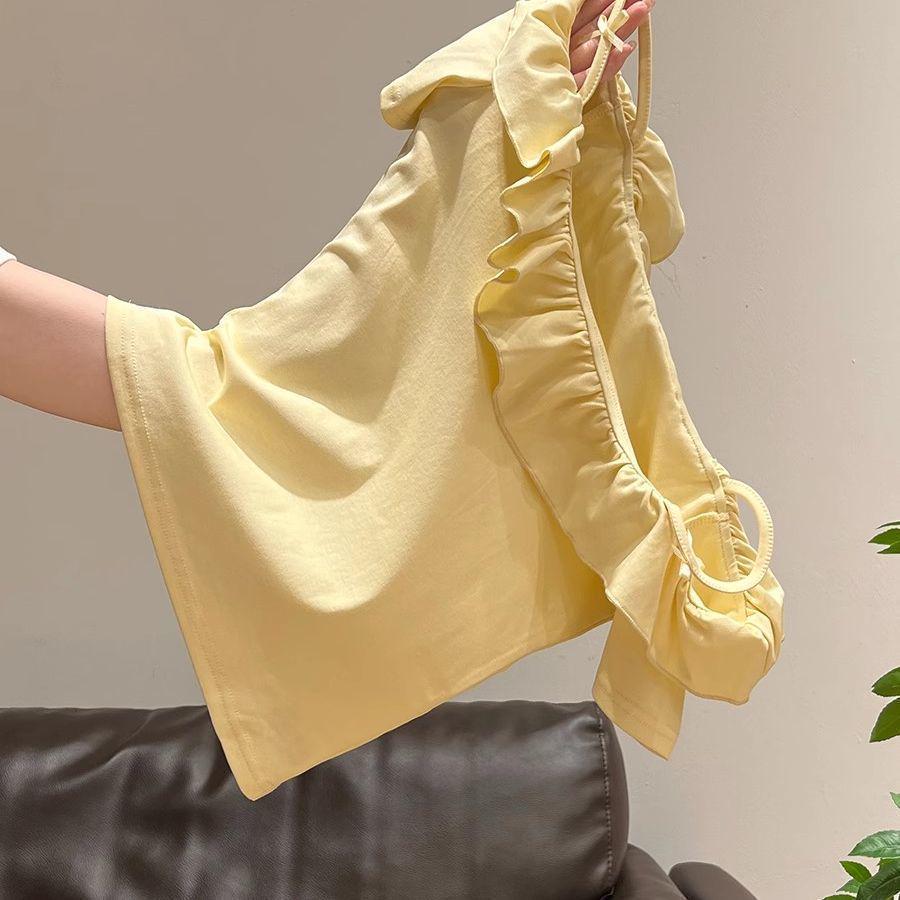 Top Estivo da Donna 2025 con Spalline Sottili, Scollo Bardot, Volant e Fiocco, Vita Sagomata, Vestibilità Slim