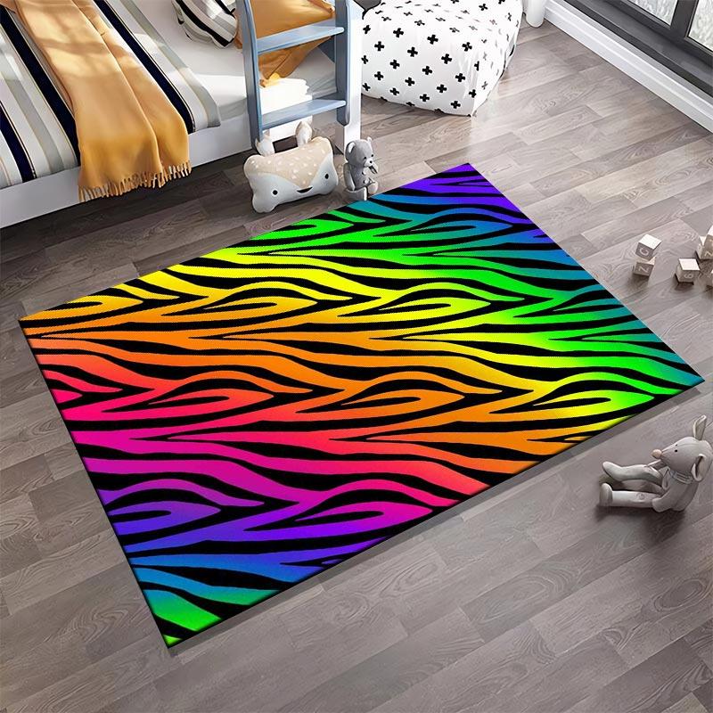 Rainbow Zebra Striped Pattern Area Rug for Living Room Decor Suitable for use as an anti-slip for living room bedroom sofas