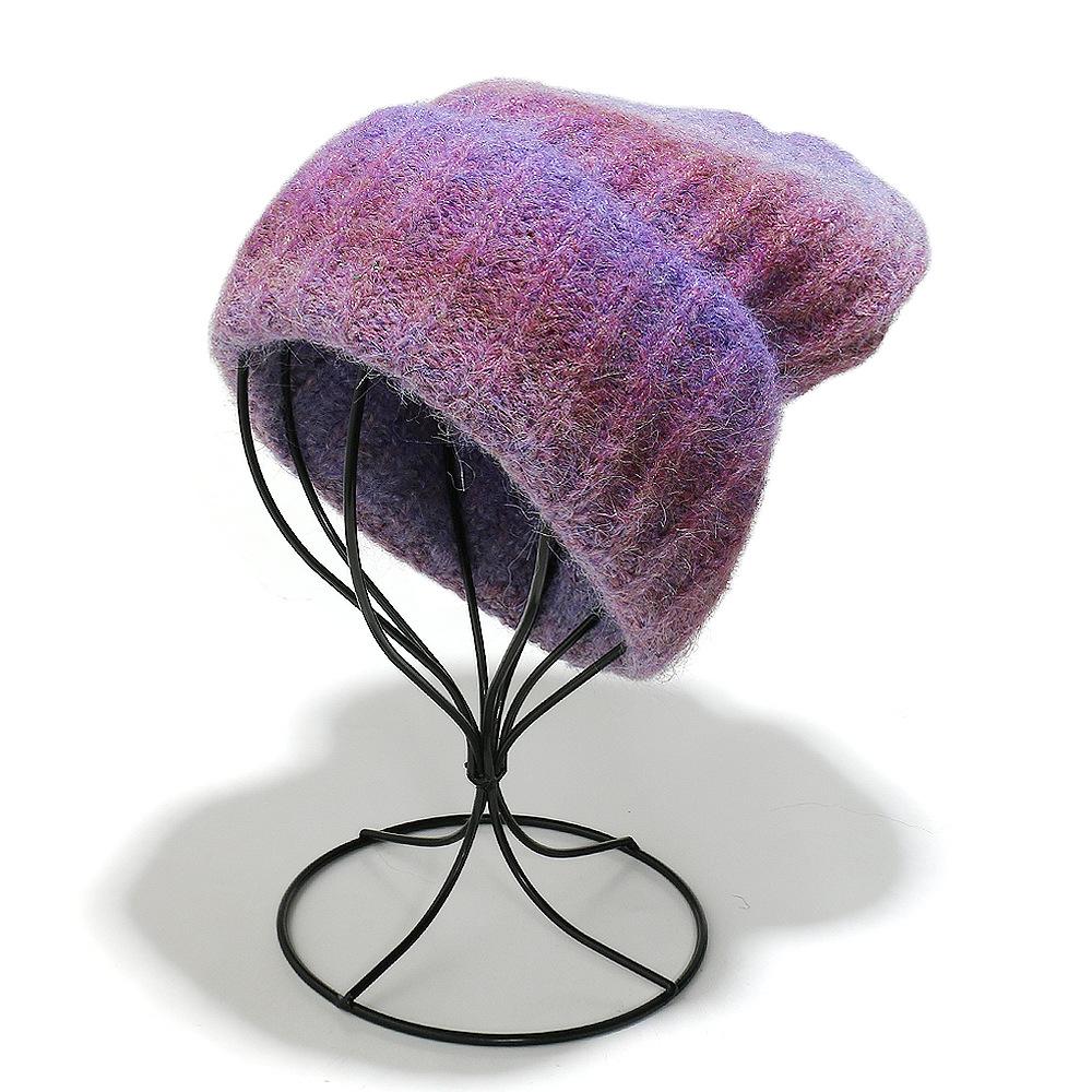 Autumn and winter pullover hat fashion versatile ear protection hat tie-dye gradual change color knitted hat winter hat women