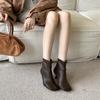 European and American Style Square Head Elastic and Thin High Heel Thin Heel Short Boots