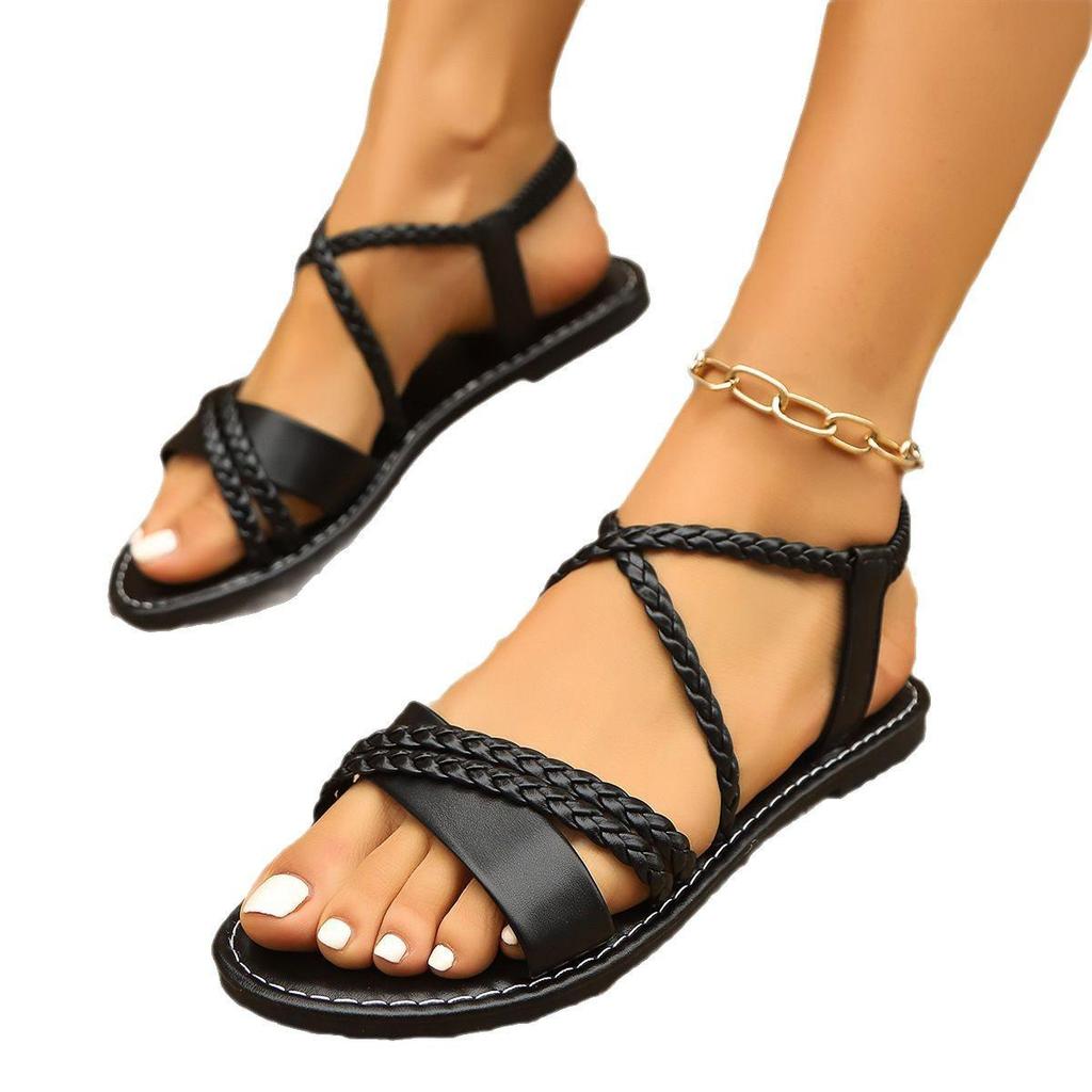 2025 Summer Women's Plus Size Elastic Band Slip-On Roman Sandals - Comfortable & Lightweight
