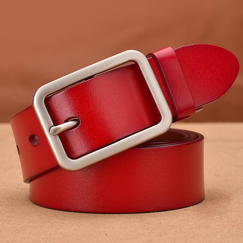 Men S And Women S Universal Leather Belt Pin Buckle Belt Casual Wide Belt 105cm красный