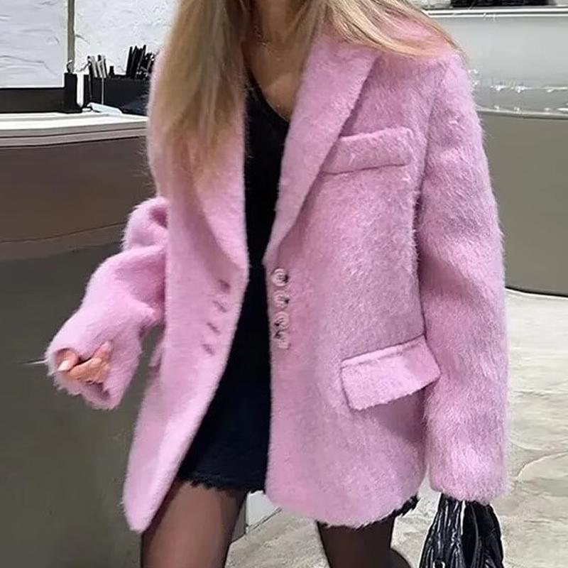 Women Winter Blazer Coat Turn Down Collar Warm Coat Turn Down Collar Fashion Design Blazer Feminino Tops Clothes