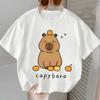 Pure Cotton T-shirt "CAPYBARA Capybara Milk Tea" Print, Fashionable Children's Round Neck Breathable Short-sleeved for Girls.