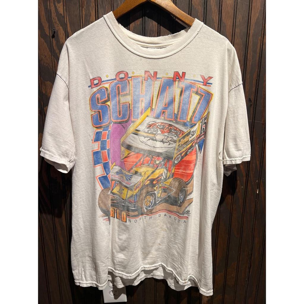 Vintage Donny Schatz Sprint Car Racing T-Shirt White North Dakota Single Stitch
