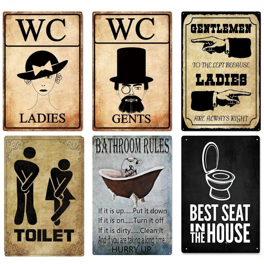 Toilet Sign Vintage Funny Metal Posters Tin Sign WC Lavatory Toilettes Wall Art Bathroom Restroom