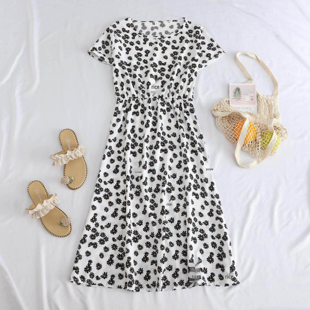 Elegant Mid-Length Short-Sleeved Dress for Middle-Aged and Elderly Women - Fashionable and Age-Reducing