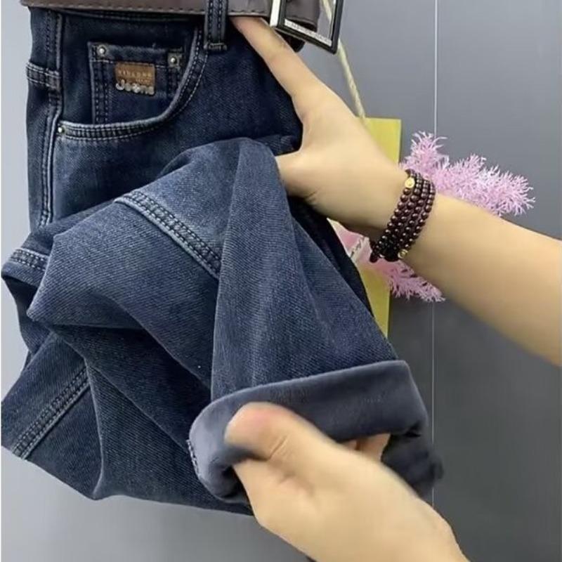 Straight Jeans Women's Winter High Waist Loose and Thin Elastic Nine-point Harlan Radish Pants