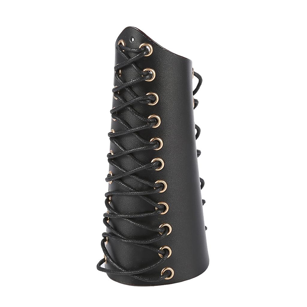 1Pc Archery Arm Guard Bracer Hunting Shooting Lace Up Lther Armguard (Black)