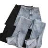 Streetwear Elastic Denim Flare Pants Woman High Waist Vintage Split Jeans Woman Chic Gray Bell Bottom Jeans