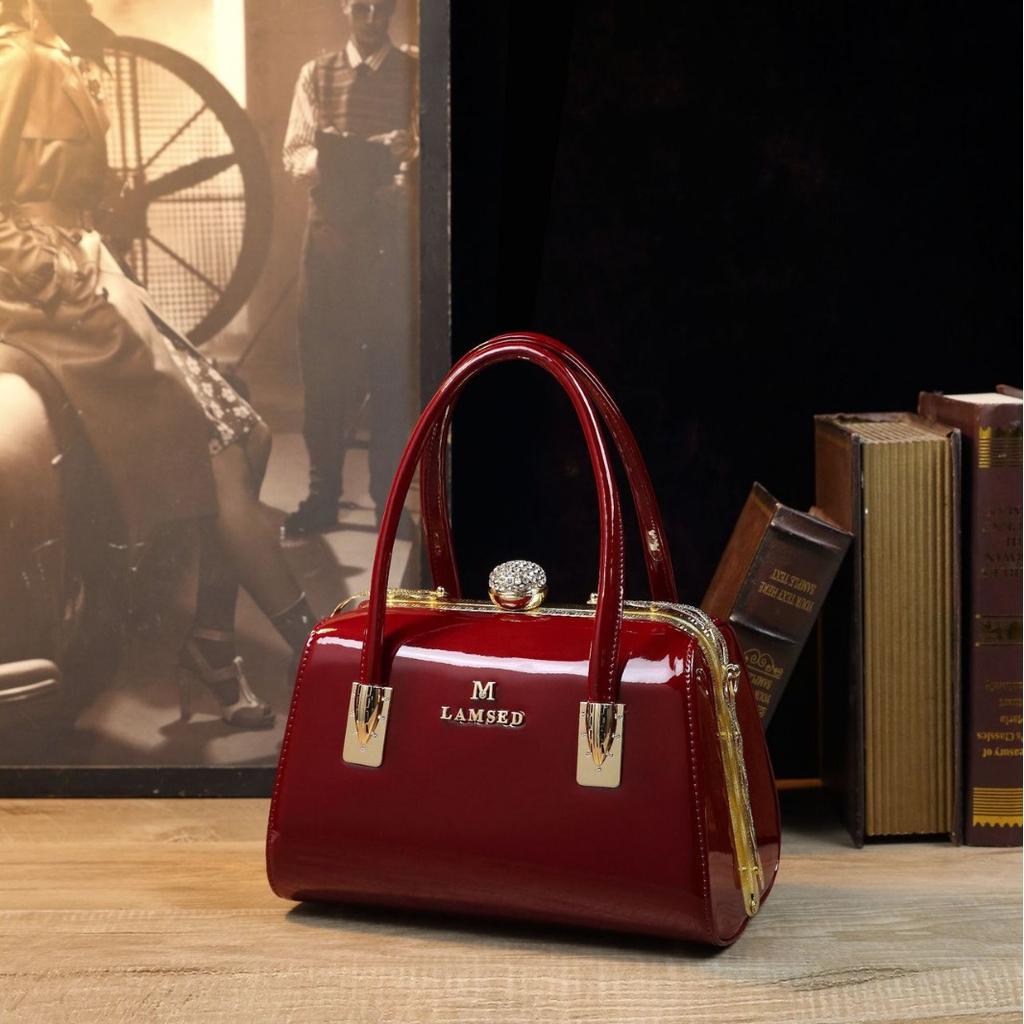 Bestselling European and American Cross-Border Single Diamond-Inlaid Women's Bag Textured Patent Leather Wedding Handbag Single Shoulder