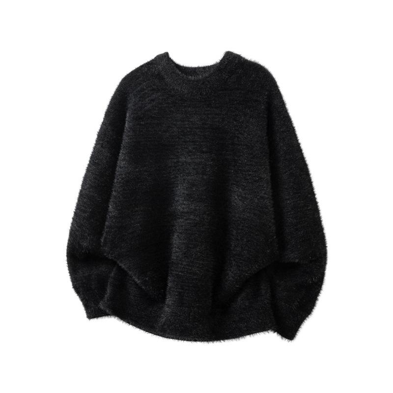 Men's Faux Mink Fur Knit Sweater, Retro-Style, Solid Color, Round Neck, Spring Fashion.