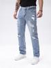 Pantaloni di jeans da uomo azzurro chiaro a gamba dritta strappati