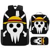 Animation Peripheral Student School Bag ONE PIECE Cartoon School Bag Girls and Boys Three-piece Set Backpack Satchel