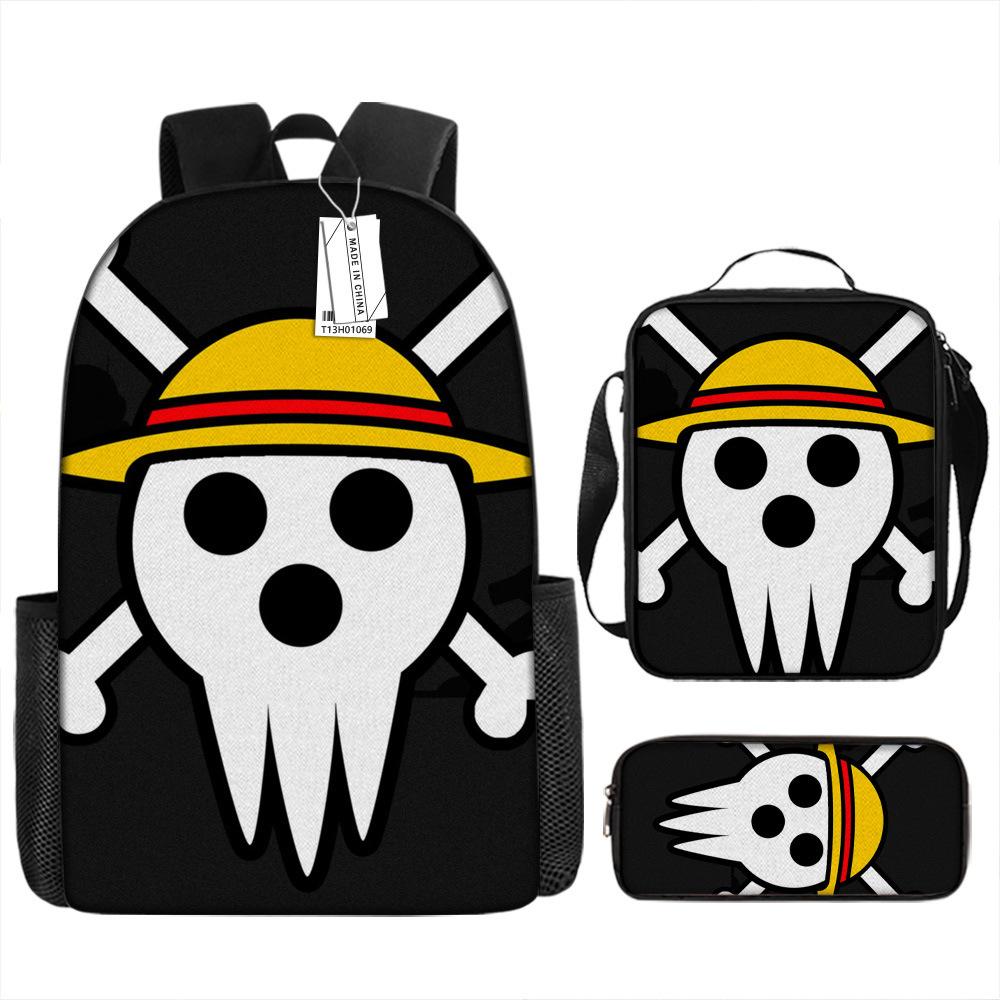 Animation Peripheral Student School Bag ONE PIECE Cartoon School Bag Girls and Boys Three-piece Set Backpack Satchel