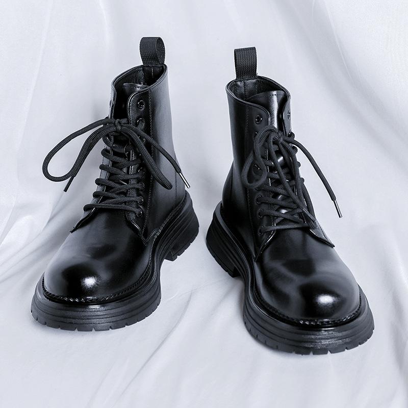 Martin Boots Men'S British Style High-Top Men'S Boots Winter Velvet Mid-Top Leather Shoes Tooling Chelsea Boots 22712-R