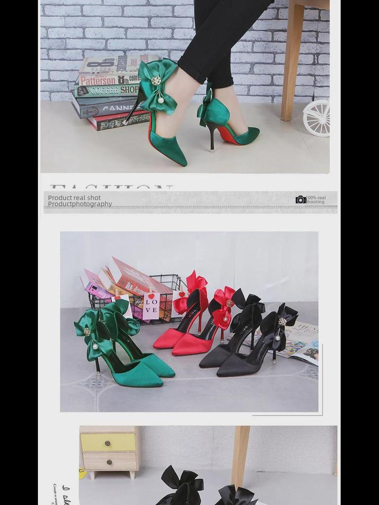 Rote High Heels für Damen im Sommer 2021 mit Schleife, Perle und Strassverzierungen für Partys und Hochzeiten