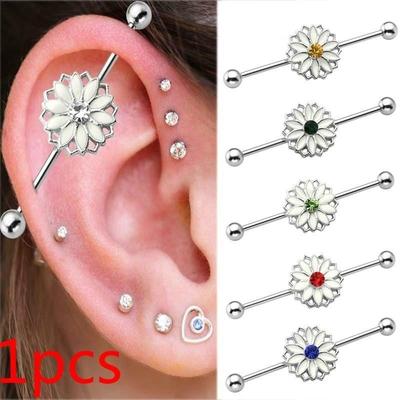 1pcs Stainless Steel Daisy Flower Screw Ball Industrial Barbell Piercing Jewelry