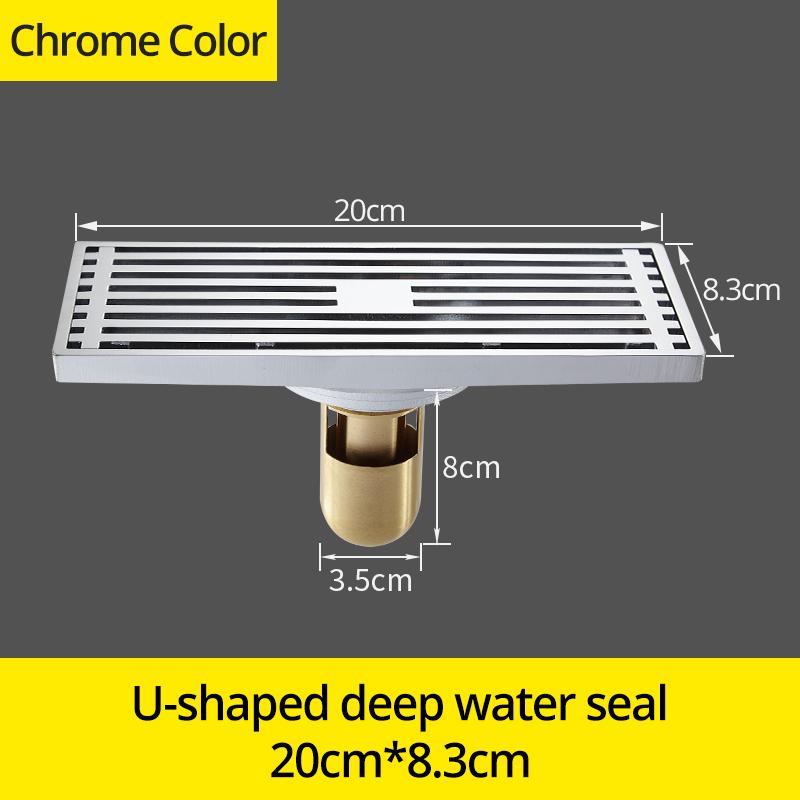 Drains Antique Brass Bathroom Linear Shower 8*20cm Floor Drain Wire Strainer Art Carved Cover Waste Drain Bathroom Fitting B8029