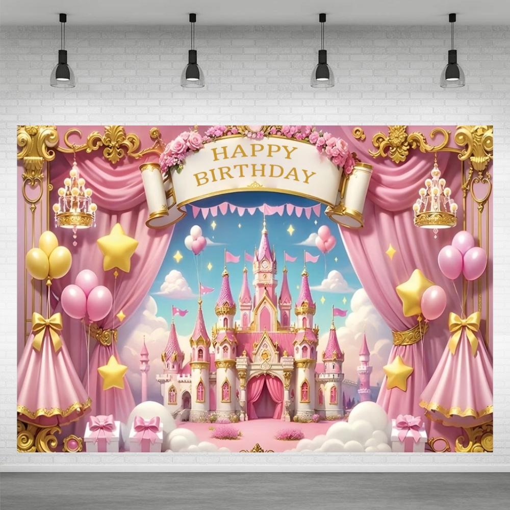 Fond de château de princesse pour décoration de fête, Globe rose, Fond de photographie, Cadeau pour fille, Accessoires de célébration de baby shower