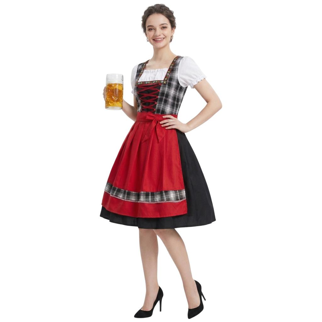 Traditionelles Oktoberfest-Kleid Damen Dirndl Kostüm Schnürung Mieder Schürze Rock Festival Outfit