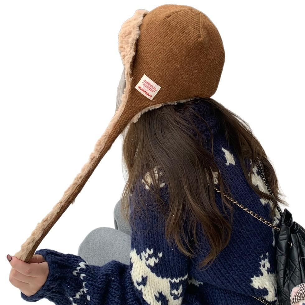 Japanese Cute Ear Protecting Lei Feng Hat for Women In Winter Keeping Warm and Showing Face  Small Straps Cold Proof Ear Protecting Flying Hat